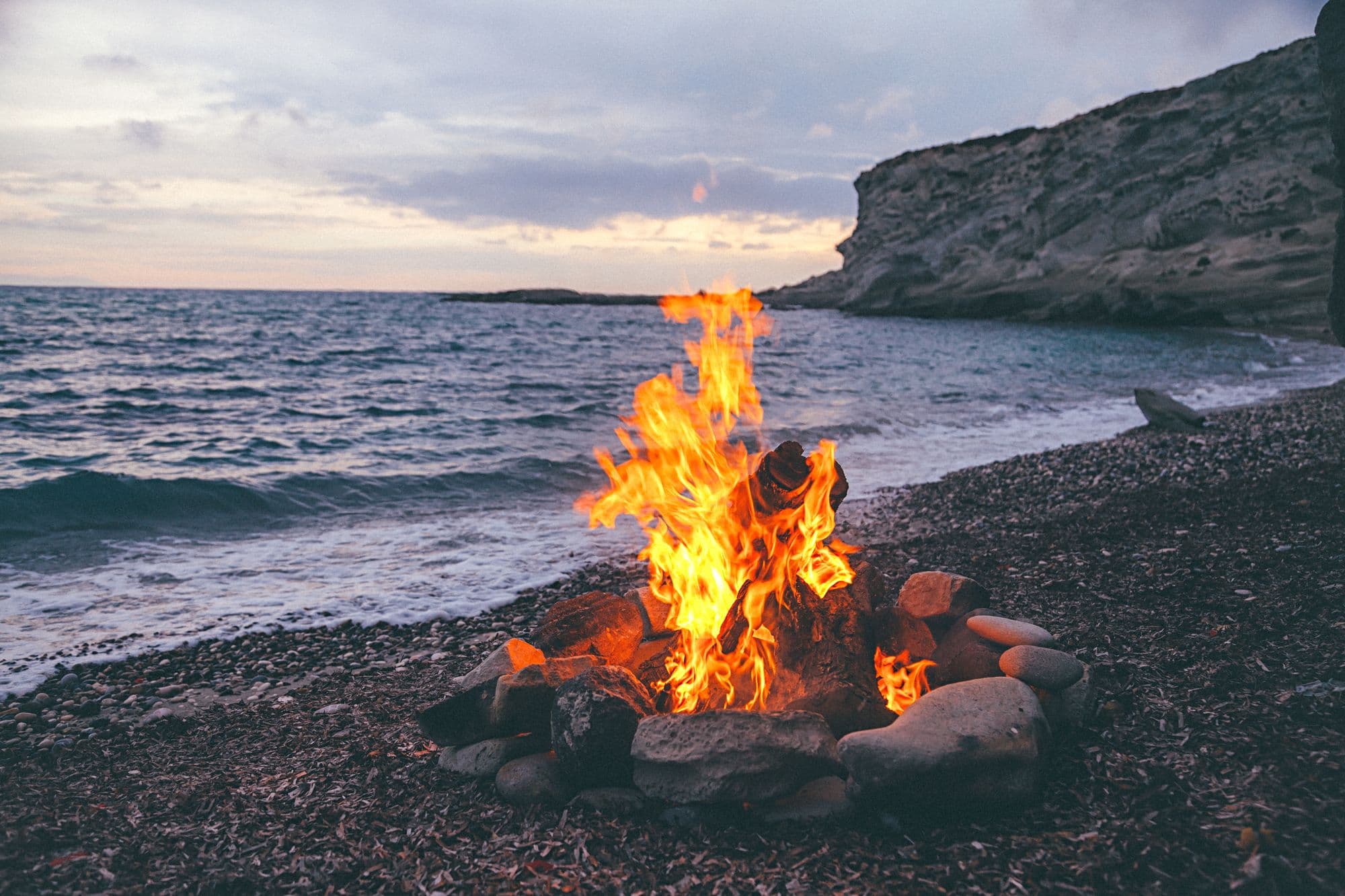 Bonfire by the ocean